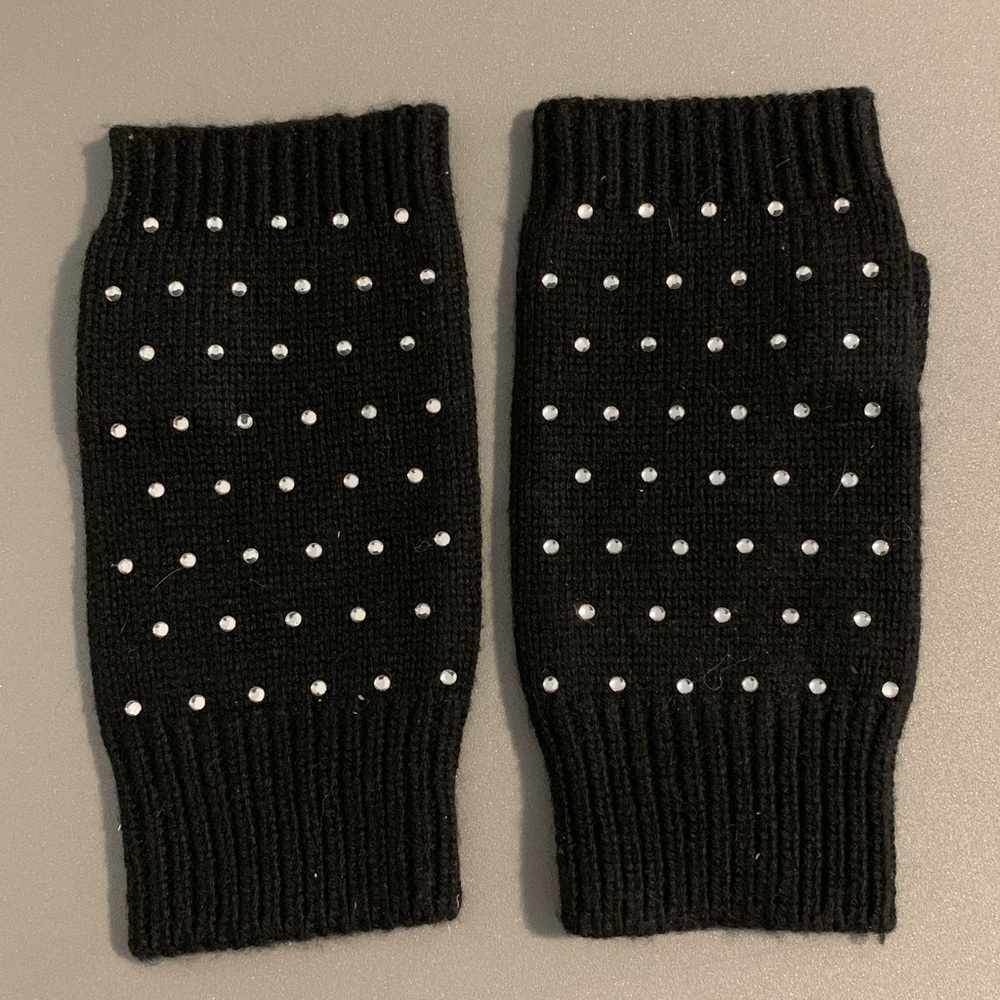 H&M Black Knit Fingerless Gloves with Rhinestones